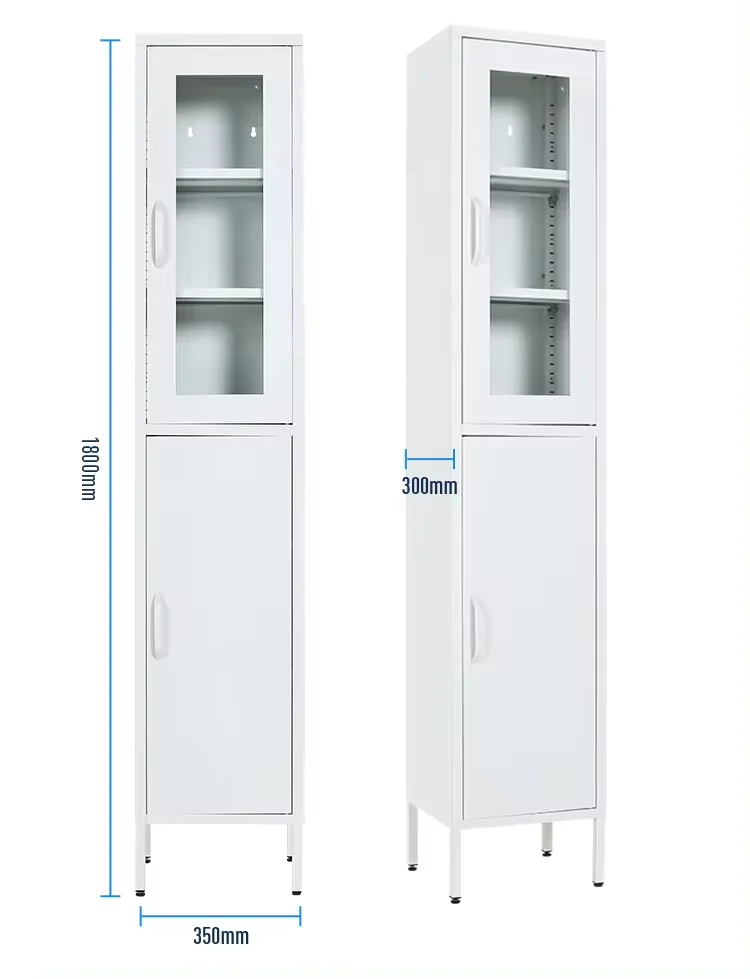 Wholesale Best Seller Adjustable Shelves with Glass and Metal Doors Storage Cabinet Glass Door Display Cabinet with Bottom Door