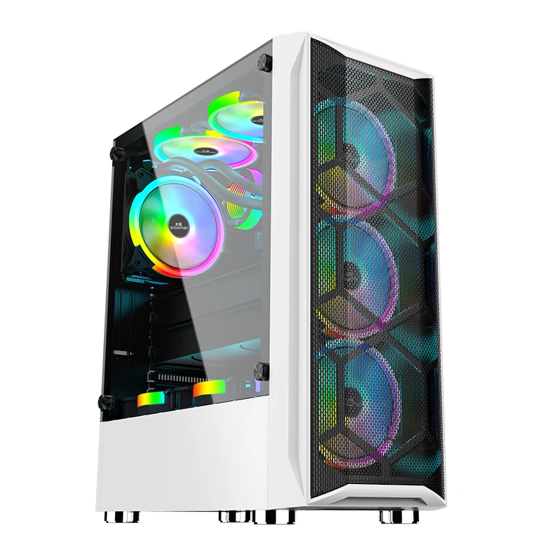 SNOWMAN Fast Installation Gaming Computer Case Mid Tower PC Case ATX MATX Mini ITX Customized Tempered Glass White Desktop Case