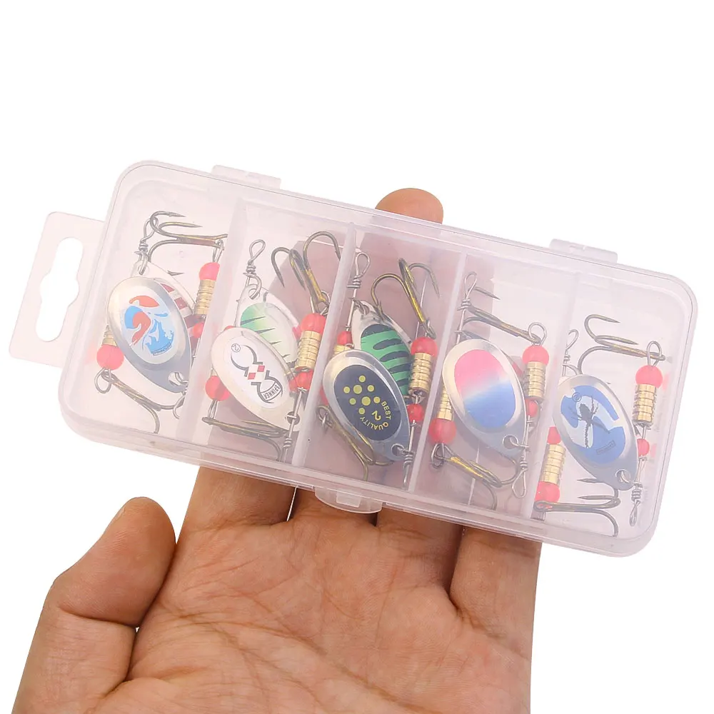 10PCS/BOX Metal spinner fishing lure set hard metal blade fishing lure combo set box spinner metal lure kits