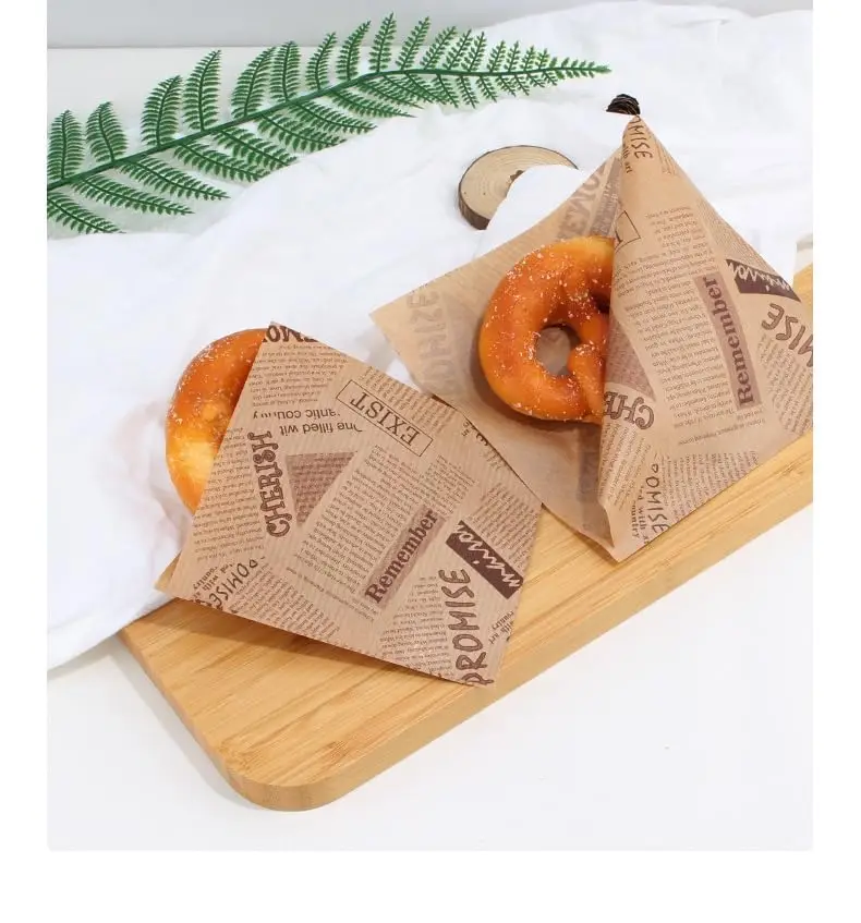 Custom L-Shaped Opening Food Grade Ready-to-Wrap Sandwich Baking Oil-Proof Packaging Triangle Paper Bag with Your Logo