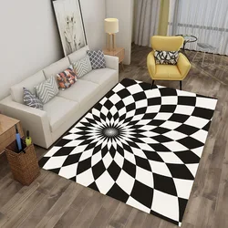 Square customize size illusion rug black and white geometric  kitchen carpet vortex trippy 3d for decoration living room door