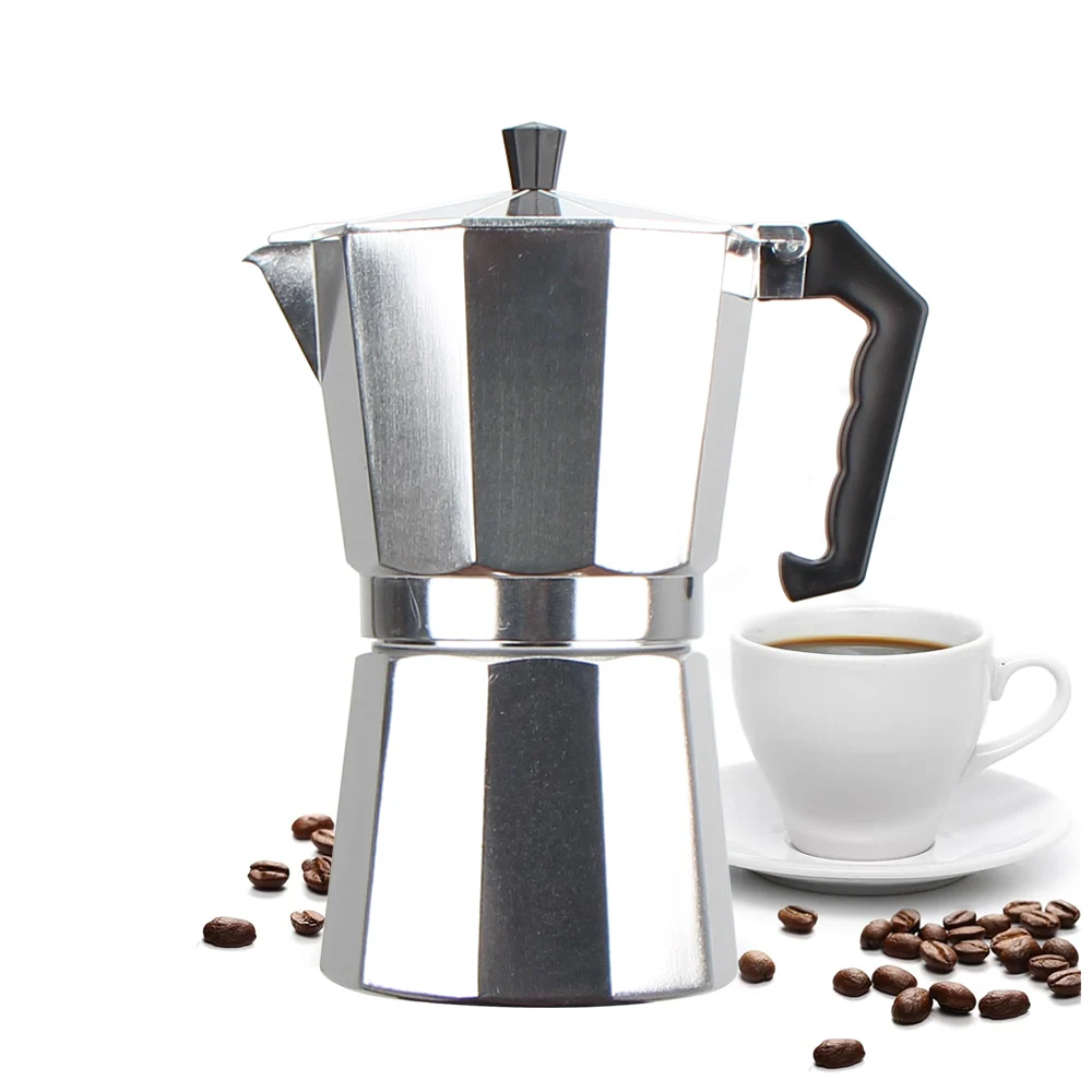 Custom Personalized Logo Camping 6 Cups Italian Aluminum Coffee Maker Double Valve Espresso Coffee Moka Pot