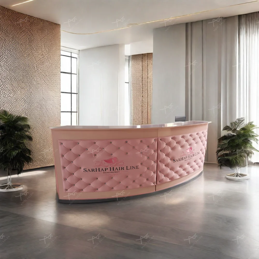 Modern Salon Furniture Customized Front Desk Curved Shape High Quality Front Table Beauty Salon Reception Desk