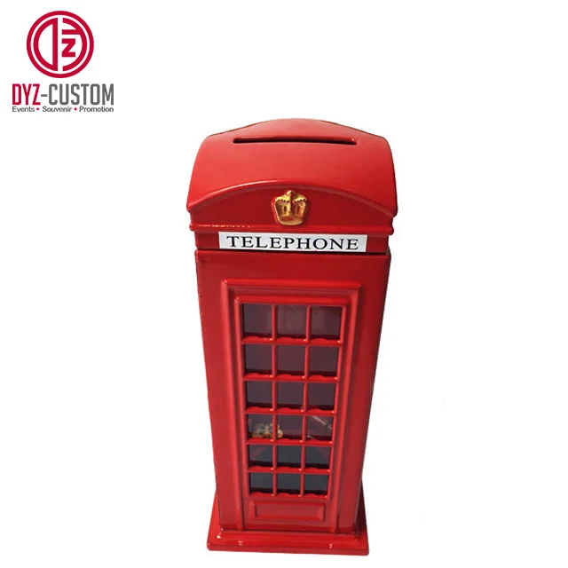 Zinc Alloy Die Cast Red Telephone Booth Money Box British Souvenir Metal Piggy Bank