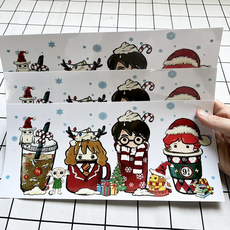 Custom design high quality printing 20 oz christmas halloween uv dtv stickers label uv dtf cup wrap transfers 16oz teachers
