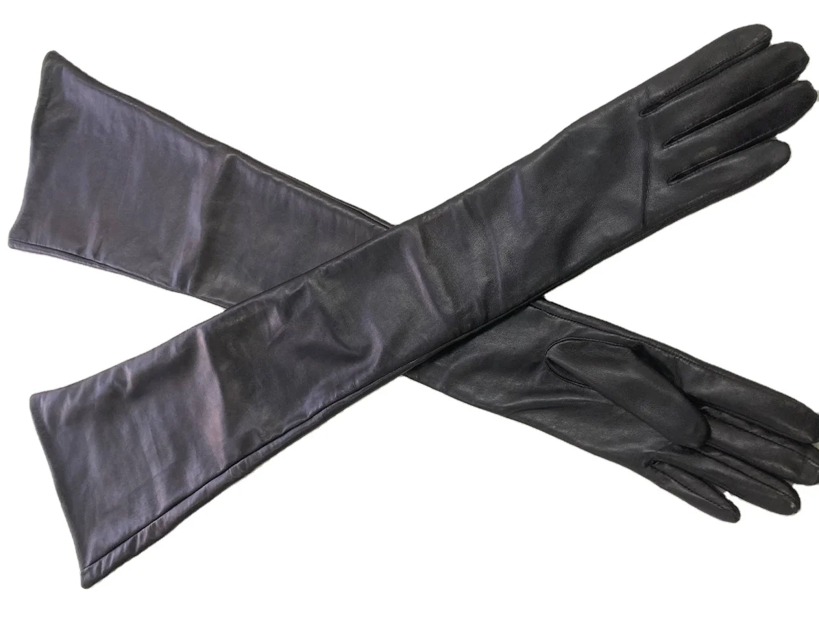 Black long leather gloves ladies opera length leather gloves women sheepskin leather opera gloves
