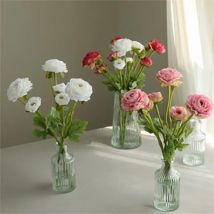 Floral Wedding Arrangement Mini Real Touch Beautiful Flowers Ranunculus Bulbs Bouquet Silk Ranunculus Flower Artificial