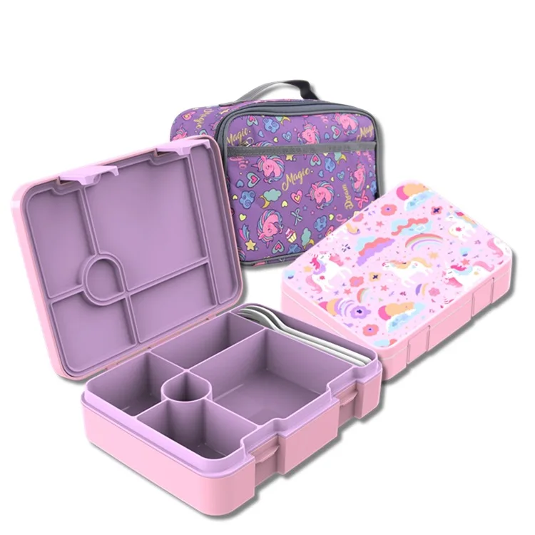 wholesale food grade silicone seal plastic kids bento box bag unch box school lunch box set for kids