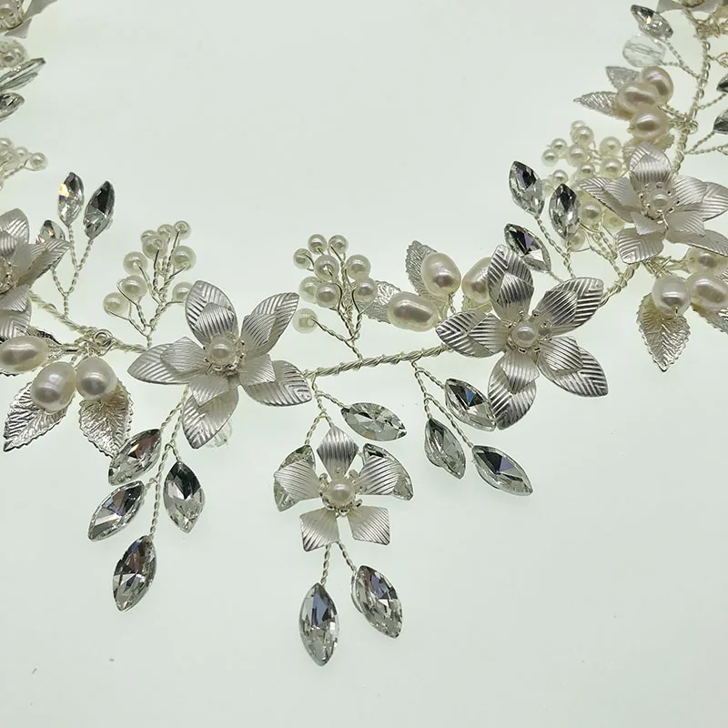 Женская тиара с пресноводным жемчугом, свадебный аксессуар цвета розового золота с цветами, свадебный головной убор