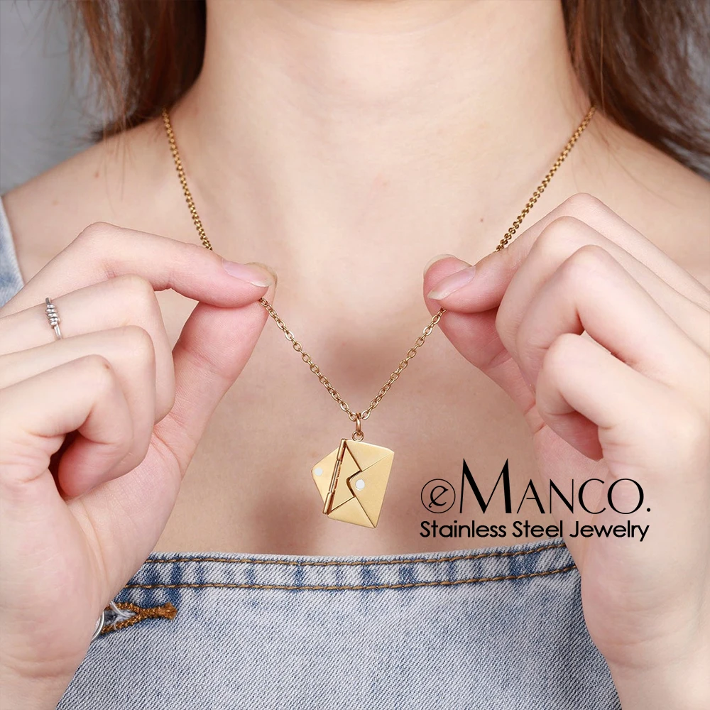eManco Custom Envelope Locket I Love You Personalized Pendant Necklace for Women Stainless Steel Gold Choker Mother Day Gift