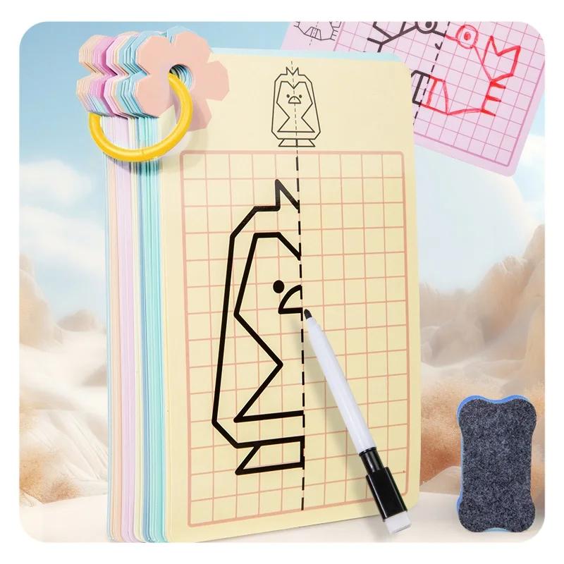 Kids Lattice Symmetrical Drawing Graphics Puzzle Toys Concentration Train Tracing Painting Cards Children Teaching Aids