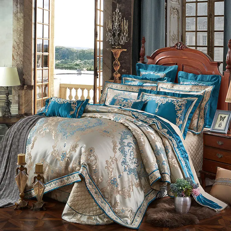 European style luxury satin silk hotel beautiful Exquisite jacquard bedding set bed sheet duvet cover set