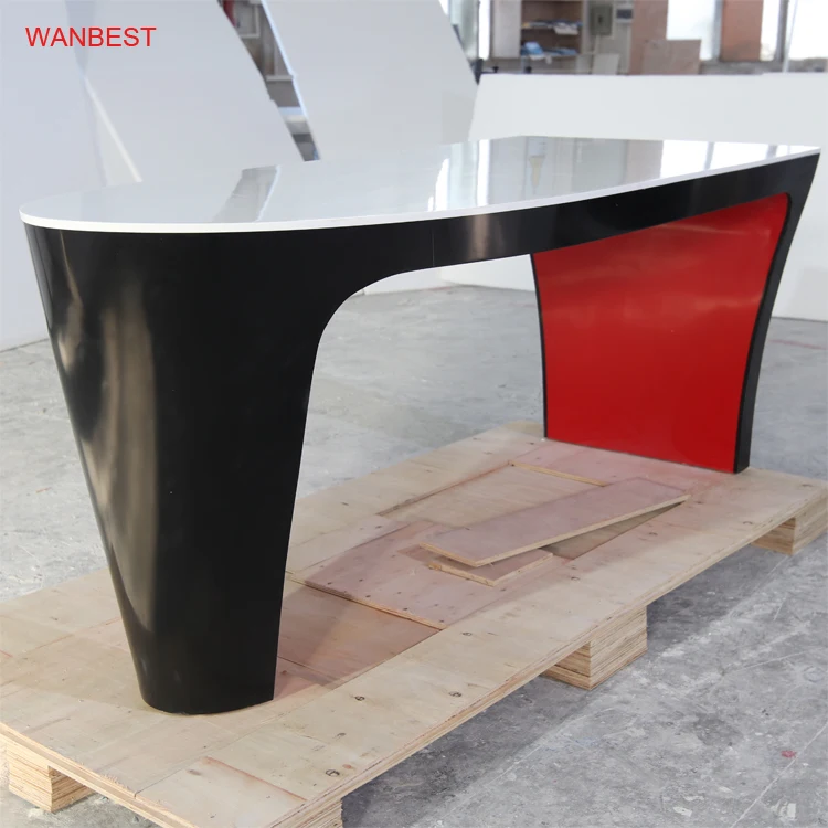 Fancy Acrylic Oval White and Red Office Executive Boss Computer Desk Home Study Table