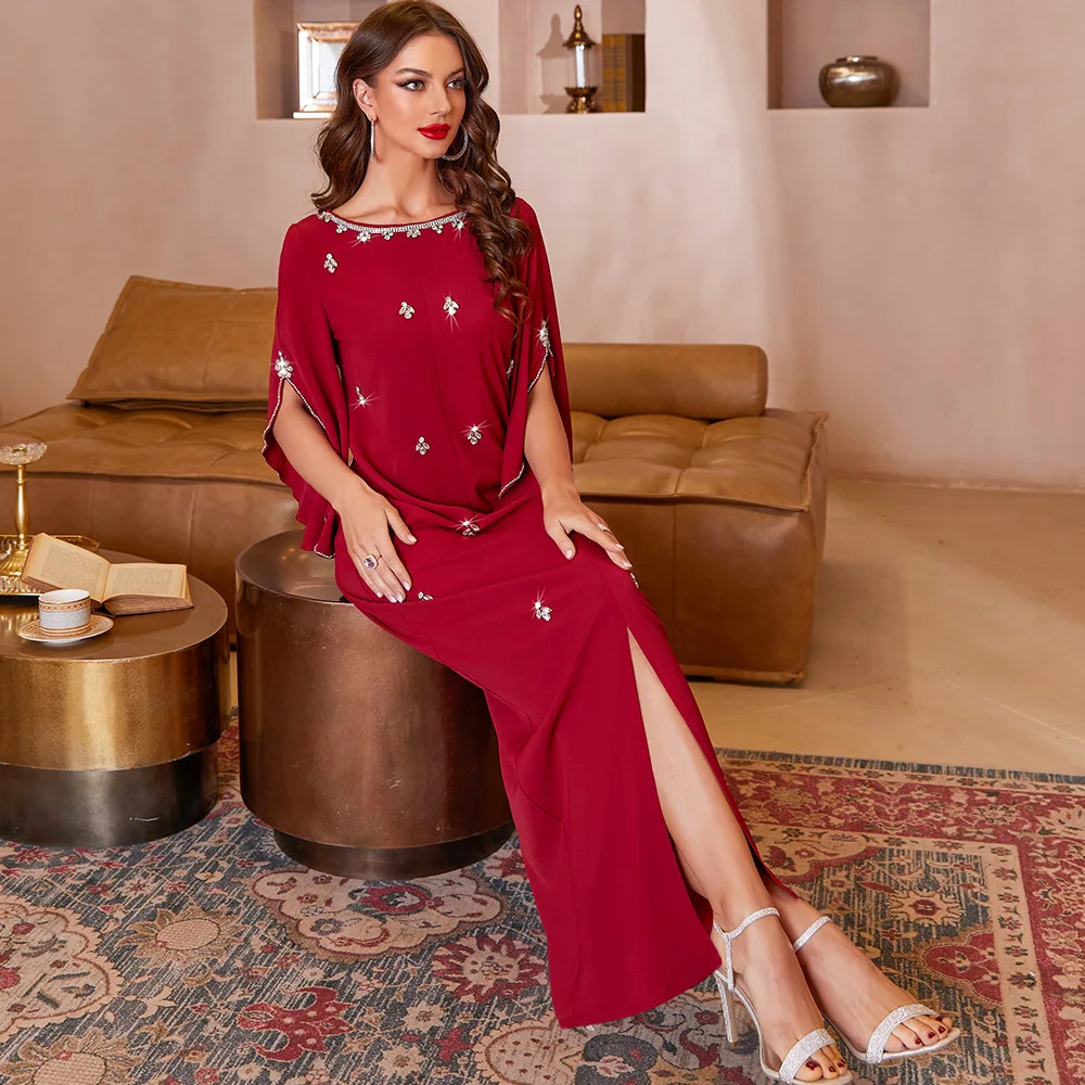 Middle East robe Dubai Clothing wholesale red long sleeve V-neck dress Eid Muslim ball dress