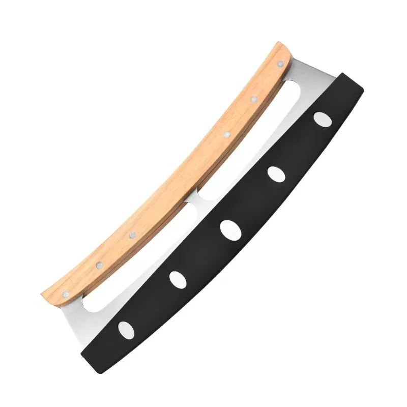 Professional  stainless steel pizza peel heavy duty pizza wheel cutter rocker with black silicone protector for blade