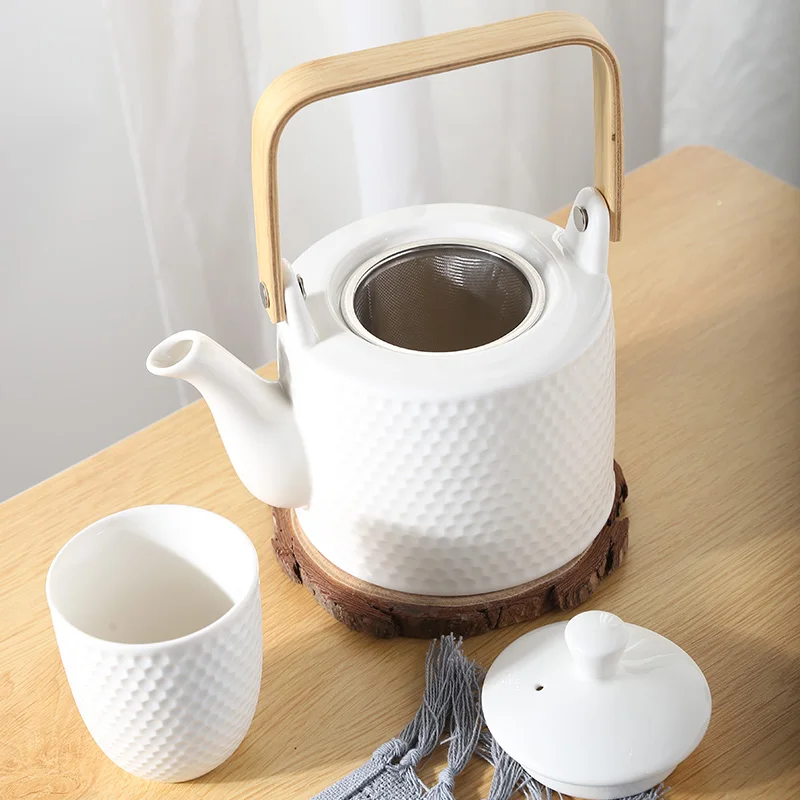 OEM Wholesale China Custom Hotel White Porcelain Ceramic Teapot With Lid Japanese Tea Cup Set