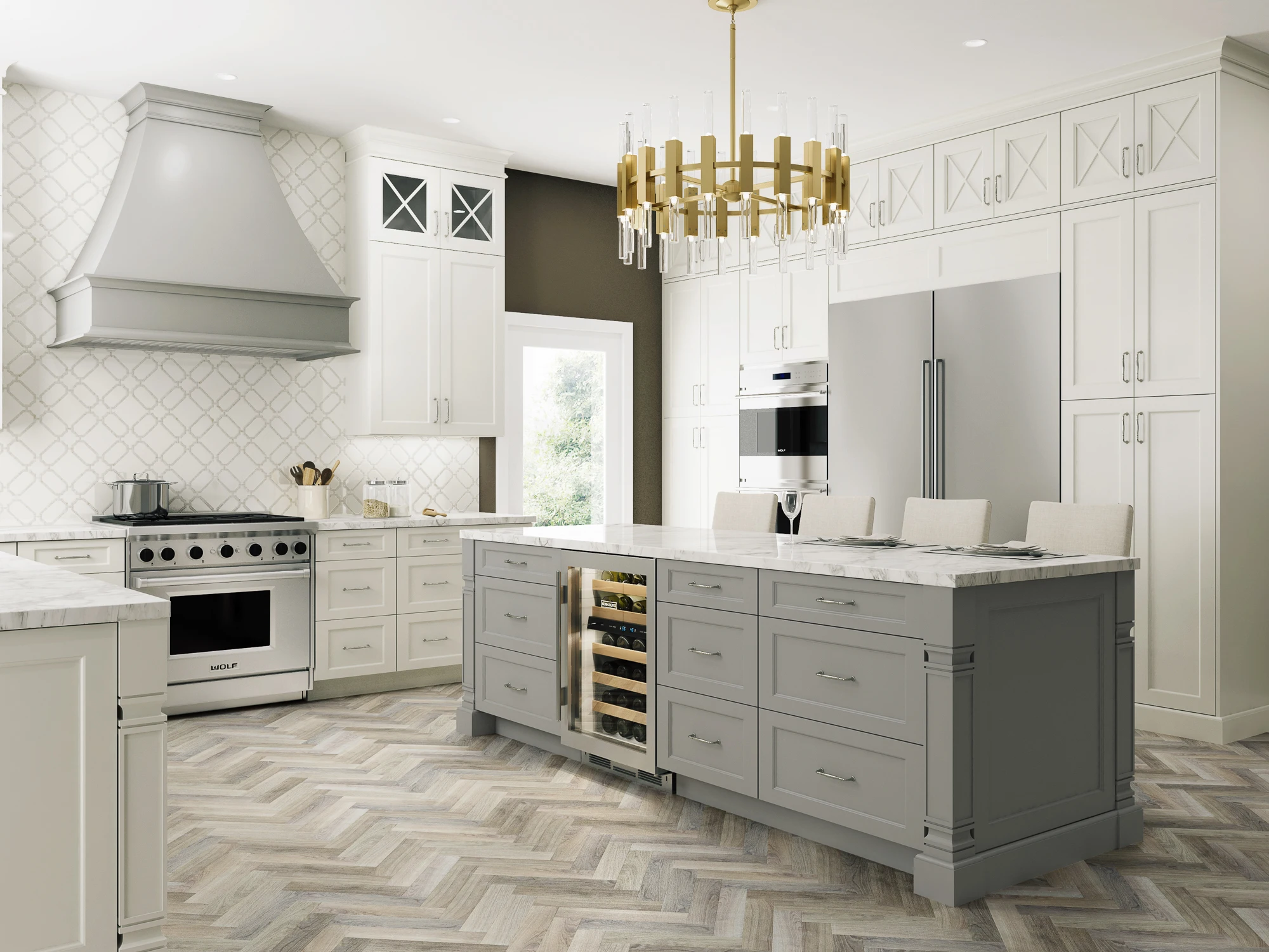 Luxurious High End Customized Modern Design Modular Shaker Kitchen Cabinets With Black Island