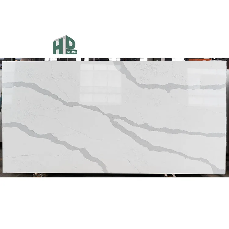 Artificial Quartz Marble Granite Stone Carrara White Calacatta Vanity Quartz Countertop with Grey Veins