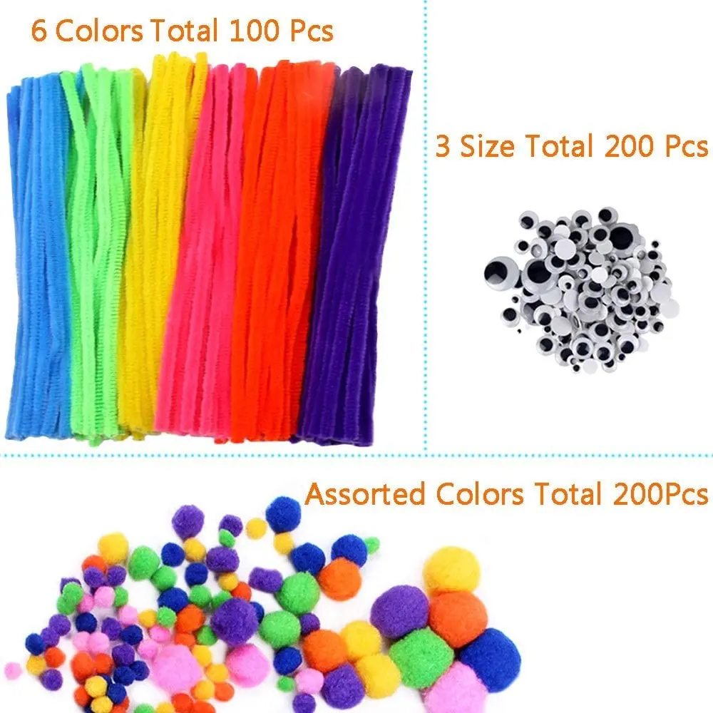 Best Price Pipe Cleaners Chenille Stem Plastic Wiggle Eyes Pom Pom Craft Pack Set For Children