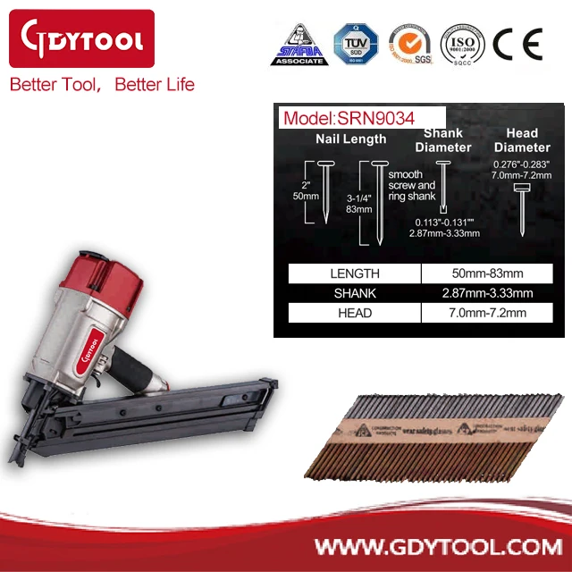 34 Degree Paper Tape Collated Nails Nail Gun Pneumatic Frame Nailer Heavy Duty Paper Framing Nailer Gun GDY-SRN9034