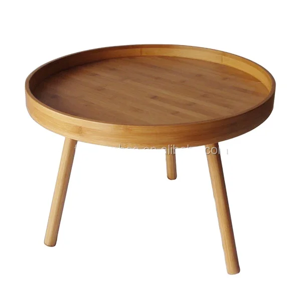 Factory directly supply bamboo round tea and coffee serving tray table