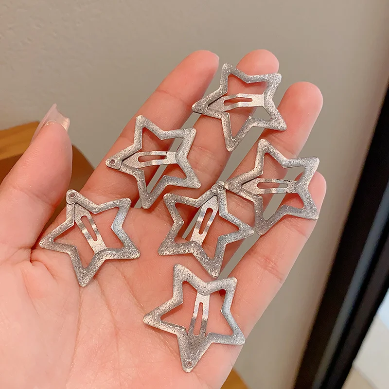 6pcs Set Kids Girls Fancy Cute Bling Shinning Hair Organizer Hair Clips Handmade Mini Star Hair Accessories