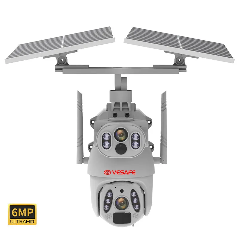 VESAFE 12W Solar Panel Home 6MP 4G Solar Security Camera Wifi PTZ Cctv Motion Tracking Dual Lens Wireless Outdoor H.265 CMOS