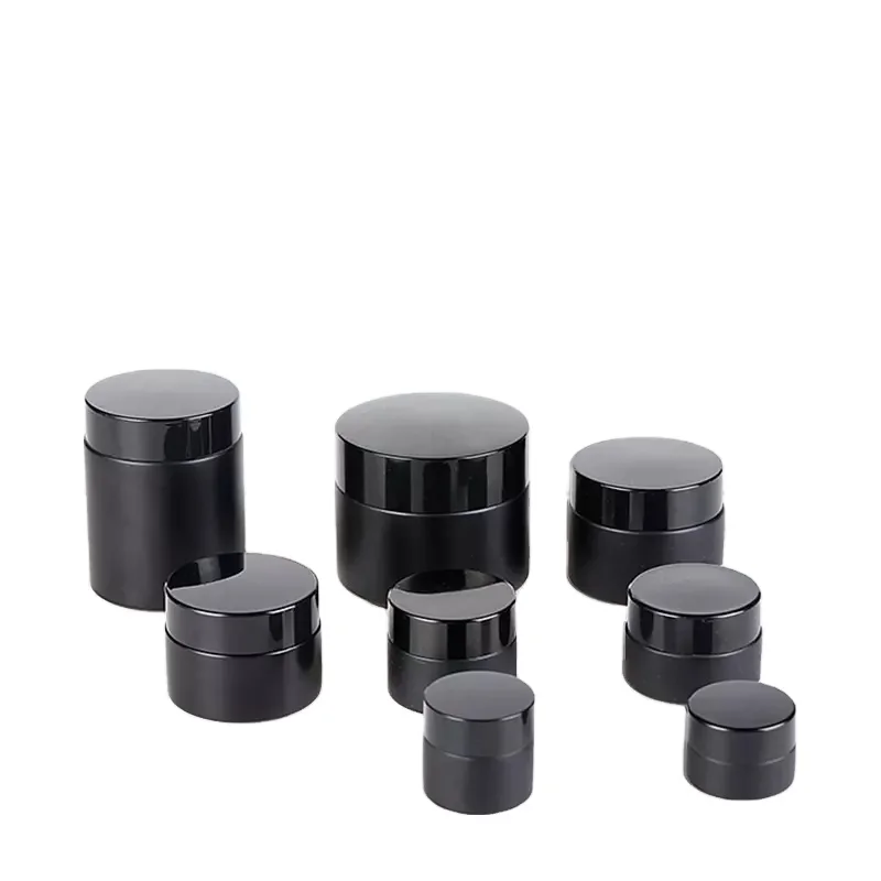 50g 60g 100g Wide Mouth Black Cosmetic Cream Jars Matte Glass Eye Face Cream Frosted For Package Container