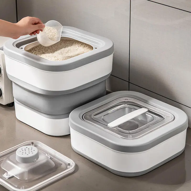 Reusable Silicone Folding Rice Bucket kitchen Plastic Rice Storage Box Cereal Container Foldable Storage containers Food Boxes