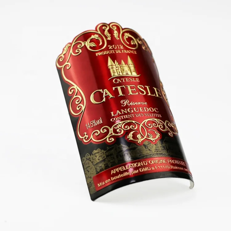 Embossed Metal Waterproof Wine Labels Custom Size Paper Stickers for Beer and Beverage Bottles metallized paper for beer label