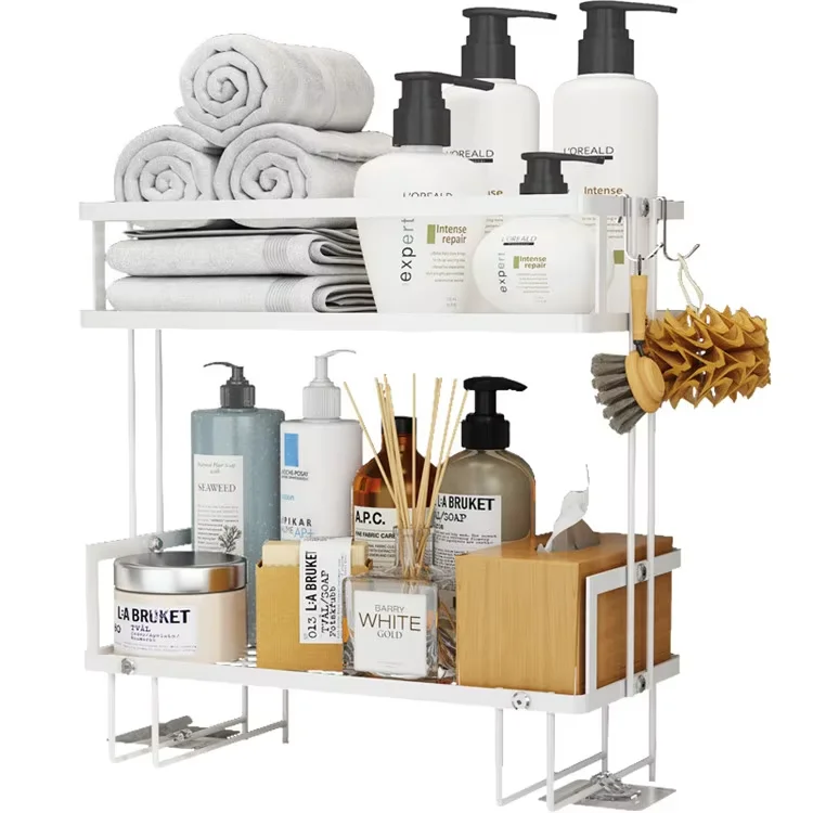 CF BSM0646 Standing Spice Shelf Organizer 2 Tiers Storage Seasoning Shelf Jars Bottles Holder For Kitchen Bathroom