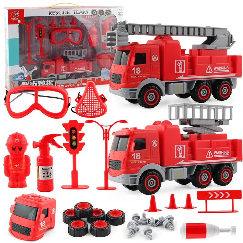 
Fire Engine Play Set Realistic Fire Trucks Firemen Friction-Powered Vehicle Various Playing Method Kids Birthday Gifts Party 