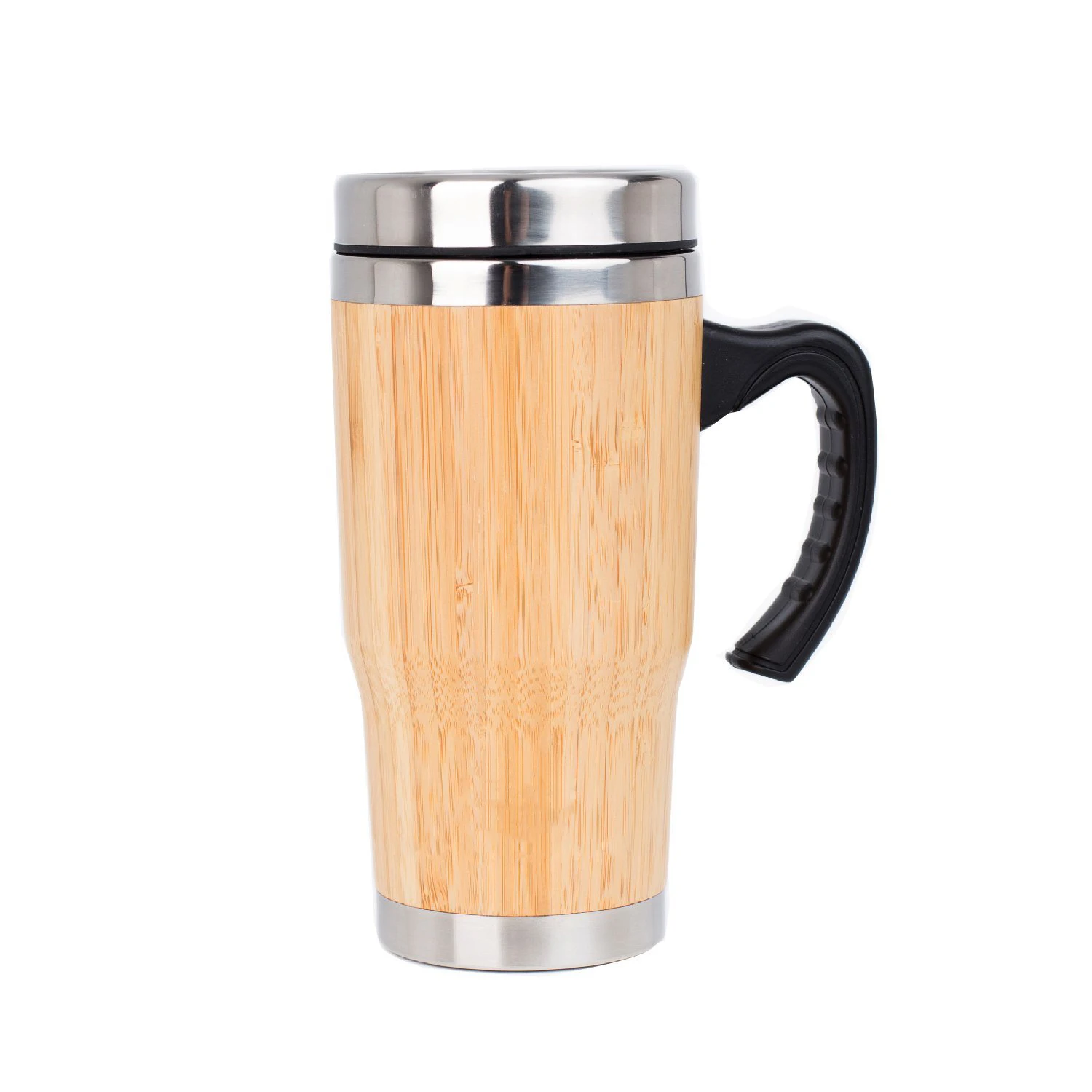 16oz Bamboo Stainless Steel Insulated Tumbler Travel Mug With Handle For Hot Beverages