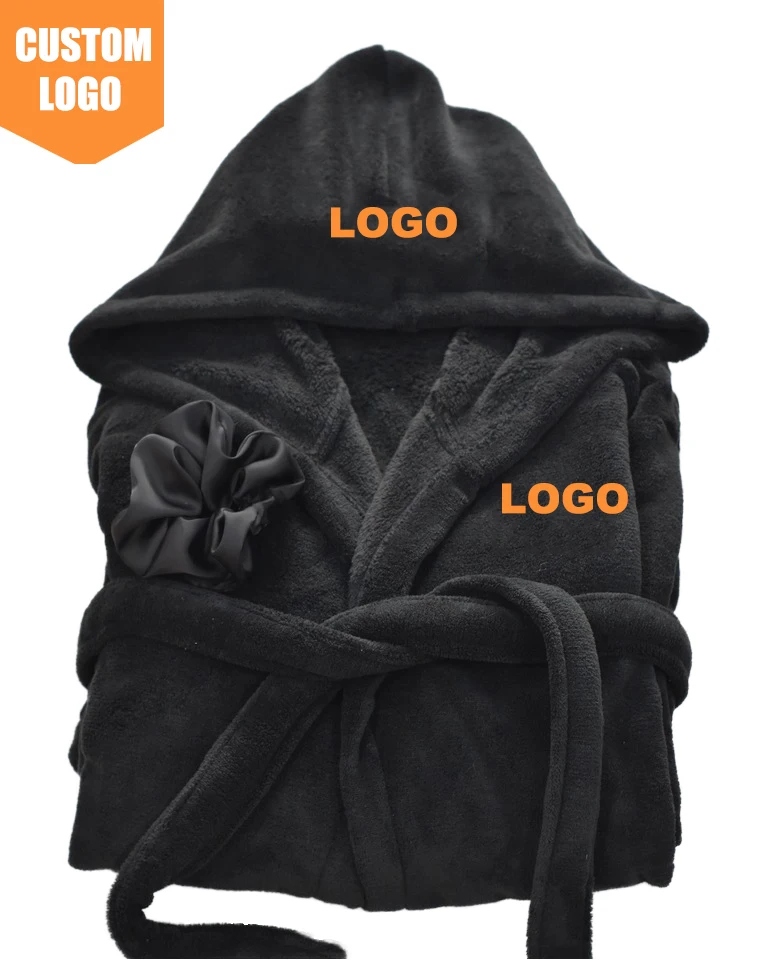 Hot Sale Spa Bathrobes Logo women designer logo custom bath robe with hood luxury hotel coral fleece hooded coral velvet bat