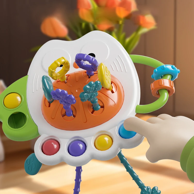 Hand Coordination Sensory Interactive Toy Owl Pull String Toy 6 Ropes Montessori Early Educational Toys with Activity Buttons