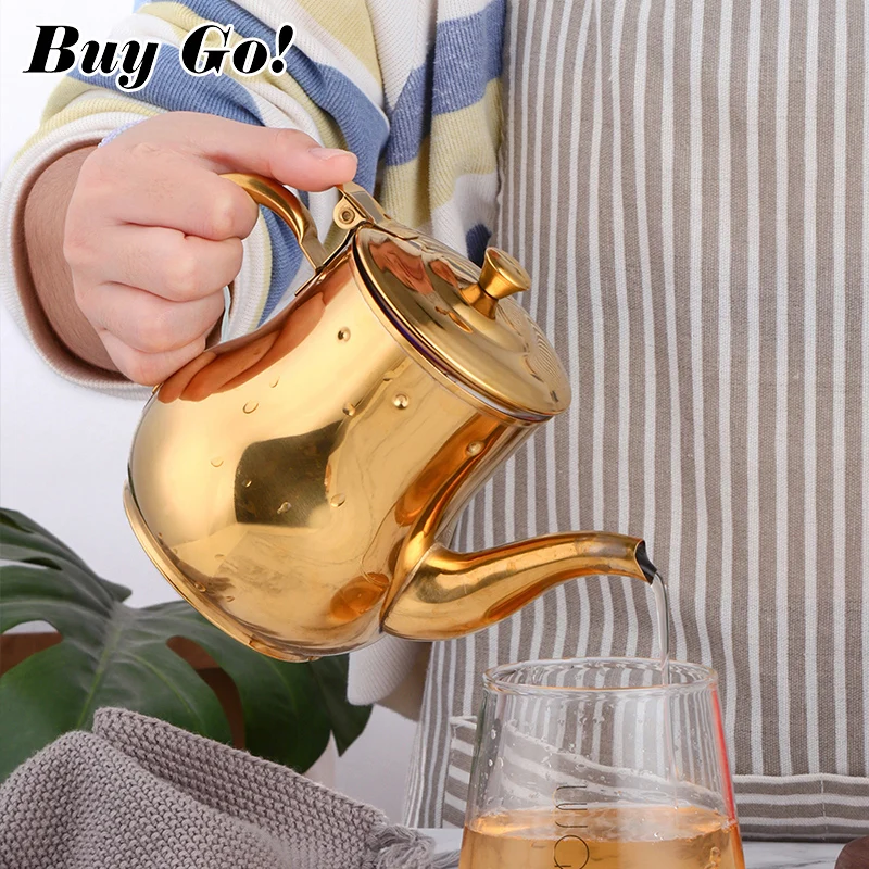 500ml Tea Pot with Strainer Coffee Pouring Kettle Gold Plated Stainless Steel Pour Over Coffee Tea Pot