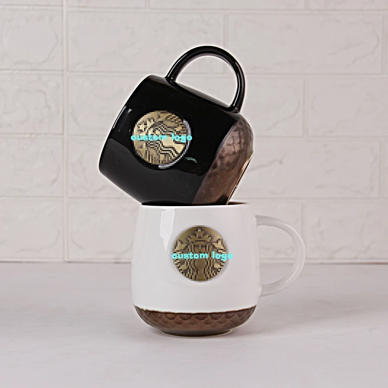 Wholesale Coffee Milk Water White Cup 10oz OEM 414ml Mugs Custom Star Copper Seal Logo Black Cups-Mugs Ceramic