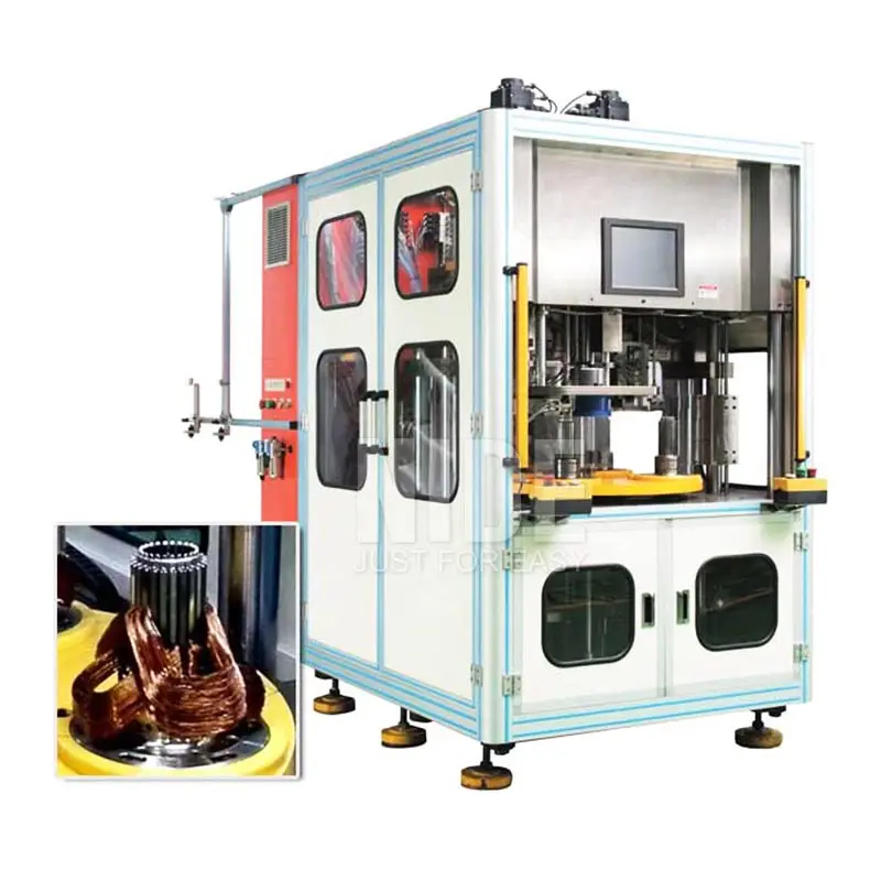 Double station stator coil winding and inserting machine for fan motor