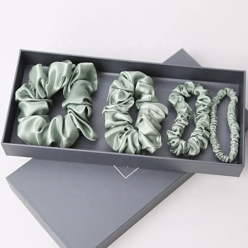 22mm 100% Satin Real Silk Hair Skinny Accessions  Elastic Hair Bands 4 Different Size Silk Scrunchie