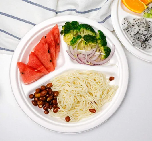 disposable compostable sugarcane pulp plate bagasse plate biodegradable tableware