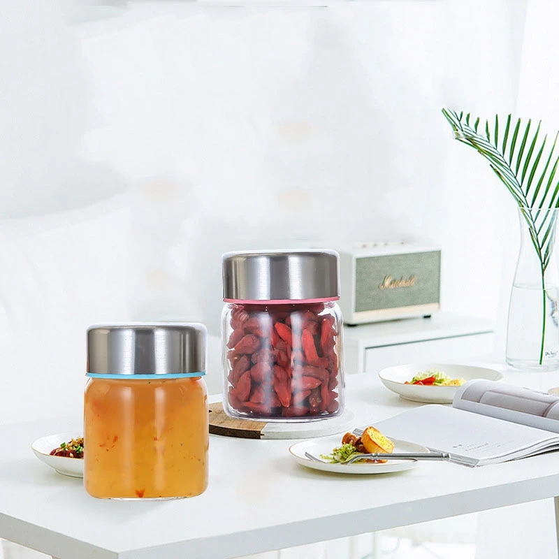 Heat Resistant 100ml 150ml 200ml High Borosilicate Glass Food Storage Jar Containers With Screw Stainless Steel Lids