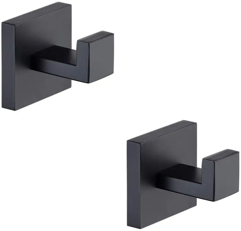 2 Pack Matte Black Modern Square Style Wall Mounted Stainless Steel Robe towel Coat Clothes Hook