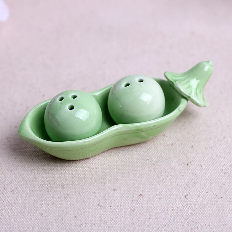 Wedding Gift Two Peas in a Pod Ceramic Salt & Pepper Shakers in Ivy Print Gift Box