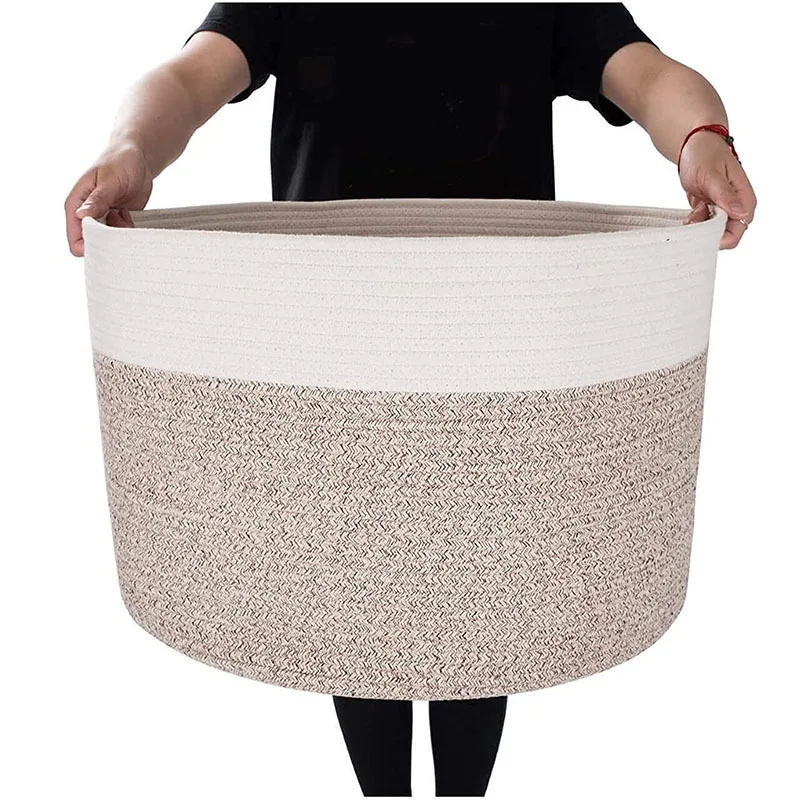 
Multi purpose household storage cotton rope basket with handles for baby nursery 