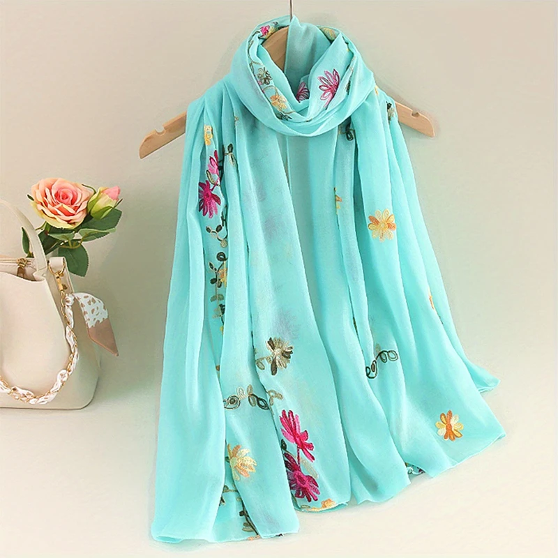 Custom female thick soft female handkerchief scarves are embroidered for women