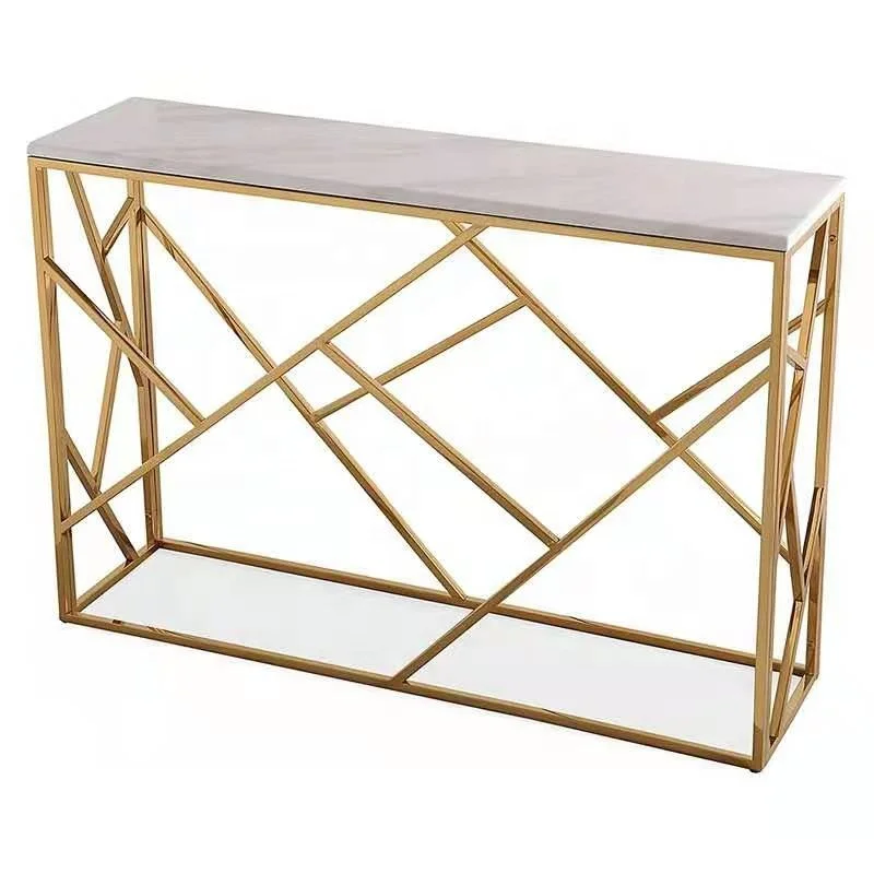 China Wholesale Modern Home Living Room Furniture Gold Stainless Hallway Side table Console Table