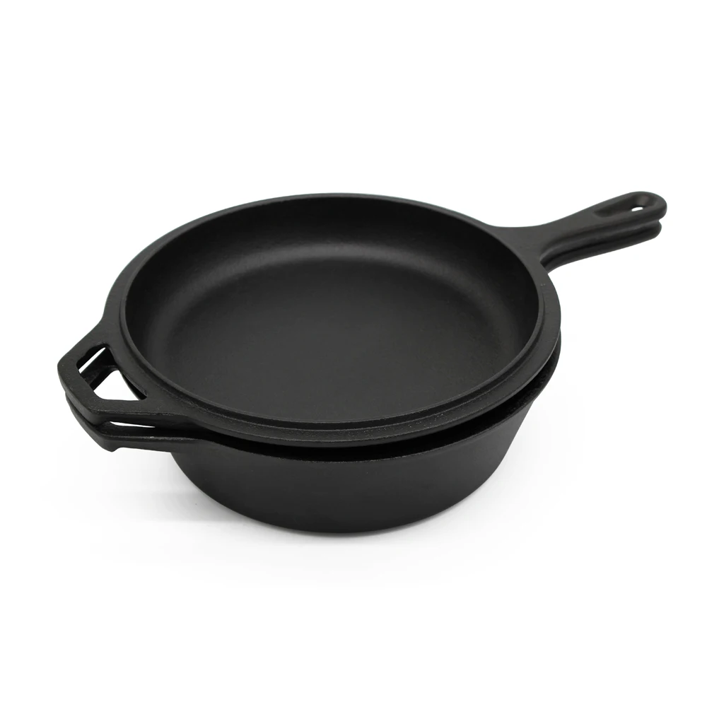 3QT Dutch Oven with Skillet Lid High Quality Cookware 2-In-1 Combo Cooker Non Stick Casserole Pre-Seasoned Cooking Pot Set