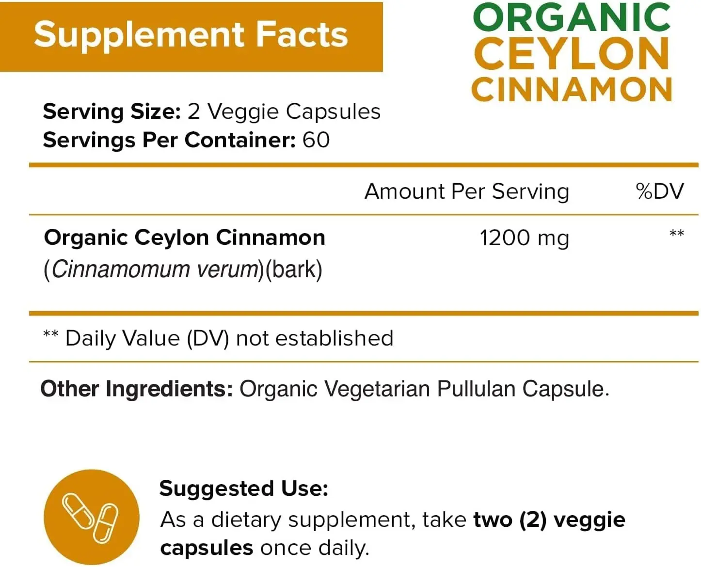 Organic Ceylon Cinnamon Supplement Capsules Organic Cinnamon Powder, Antioxidant Cinnamon Pills Supports Glucose Metabolism