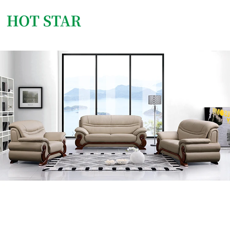Alibaba China Supplier Coffee Color Leather Living Room Furniture,Cow Genuine Leather Sofa Set Living Room Furniture