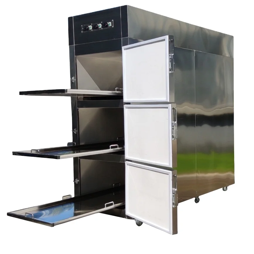 YUSHUODA stainless steel 304 adjustable temperature mortuary 3 dead bodies refrigerator with body tray